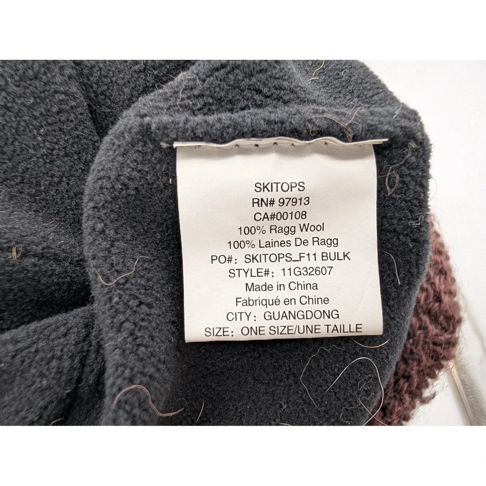Skitops 100% Ragg Wool Fleece Lined Pom Beanie Brown Orange Knit Hat 11G32607
